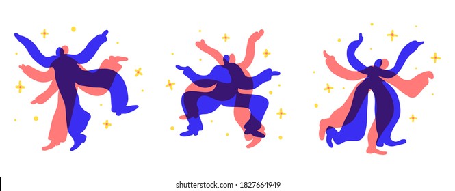 Performance vector illustration. Abstract performers are dansing and making show.