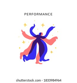 Performance vector illustration. Abstract performers are dansing and making show.