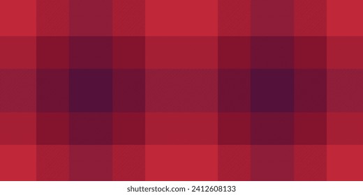 Performance vector texture check, customizable tartan seamless textile. Single fabric plaid background pattern in red and pink color.