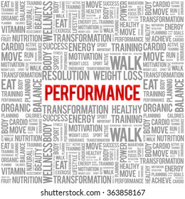 PERFORMANCE word cloud background, health concept