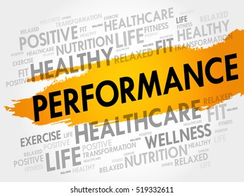 PERFORMANCE word cloud collage, health concept background