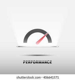 Performance,Gauge Shows High performance on tablet,Vector performance measurement icon,vector illustration