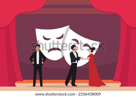 performer actor and actress characters performing drama story, ballet acts or opera theatrical show 2d vector illustration concept for banner, website, illustration, landing page, flyer, etc