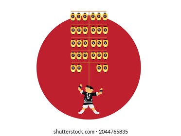 A performer of Akita Kantō lantern summer festival in Japan concept. Editable Clip Art. 