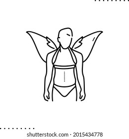 performer of a gay party, a homosexual man wearing angel wings vector icon in outline