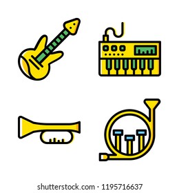 performer icon set. vector set about electric guitar, piano, french horn and trumpet icons set.