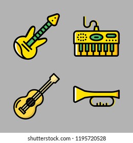performer icon set. vector set about electric guitar, trumpet, piano and acoustic guitar icons set.