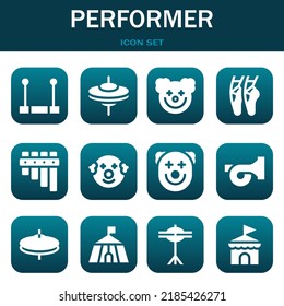 performer icon set. Vector  illustrations related with Trapeze, Cymbals and Clown