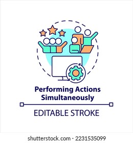 Performing actions simultaneously concept icon. Multiuser software. High productivity abstract idea thin line illustration. Isolated outline drawing. Editable stroke. Arial, Myriad Pro-Bold fonts used