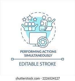 Performing actions simultaneously turquoise concept icon. Multiuser software abstract idea thin line illustration. Isolated outline drawing. Editable stroke. Arial, Myriad Pro-Bold fonts used