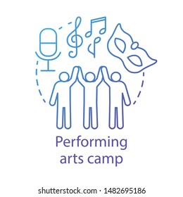Performing arts camp concept icon. Artistic, creative personalities community, club idea thin line illustration. Theatre, movie acting amateurs. Vector isolated outline drawing. Editable stroke