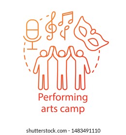Performing arts camp concept icon. Artistic, creative personalities community, club idea thin line illustration. Theatre, movie acting amateurs. Vector isolated outline drawing. Editable stroke