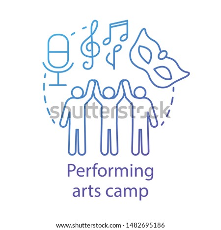 Performing arts camp concept icon. Artistic, creative personalities community, club idea thin line illustration. Theatre, movie acting amateurs. Vector isolated outline drawing. Editable stroke