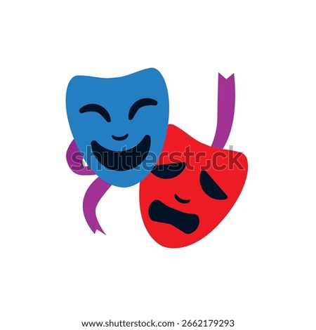Performing Arts masks tragedy and comedy emoji symbol sign icon vector illustration isolated flat