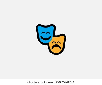 Performing Arts Masks vector icon. Theatre Tragedy and Comedy Masks. Emoji illustration. Isolated Drama mask vector emoticon