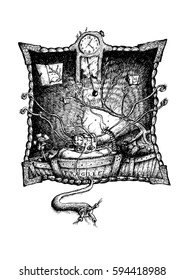 Performing Arts and Production Design Surreal Sketch Art Concept. Editable Clip Art.