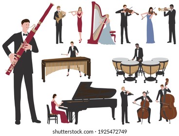 Performing Musicians Vector Flat Illustration Set. Easy To Use Illustrations Isolated On A White Background.