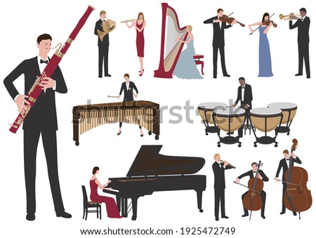 Performing Musicians Vector Flat Illustration Set. Easy To Use Illustrations Isolated On A White Background. Foto stock © 