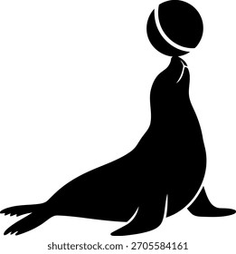 Performing seal balancing a ball on its nose, minimalist graphic