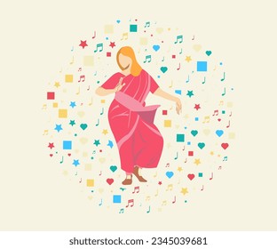 Performing women dance of India flat design illustration suiutable for web graphic design and animation etc.
