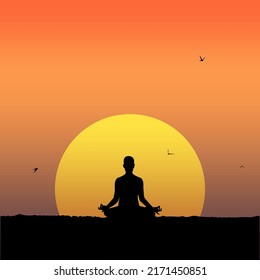 Performing Yoga Meditation during Sunset