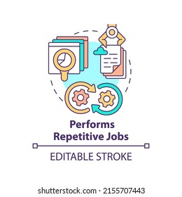 Performs repetitive jobs concept icon. Artificial intelligence advantage abstract idea thin line illustration. Isolated outline drawing. Editable stroke. Arial, Myriad Pro-Bold fonts used