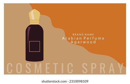 Perfume agarwood with isolate bottle and islamic pattern illustration