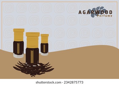 Perfume agarwood with isolate and wooden ,bottle  pattern illustration 