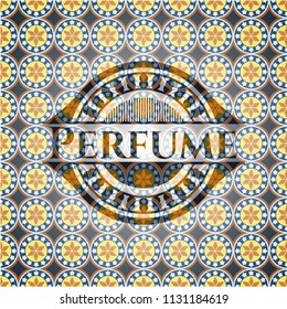 Perfume arabic badge background. Arabesque decoration.