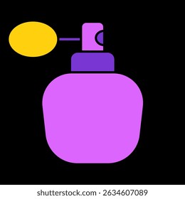 Perfume atomizer icon. Pink bottle with spray bulb, vintage design, fragrance dispenser, beauty item, cosmetic accessory.