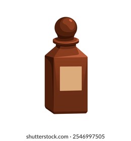 Perfume bottle. Aromatic fragrance in classy glass jar, vial with cap. Premium fragrant scent, odor, perfumery. Cosmetic product container, flask. Flat vector illustration isolated on white background