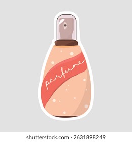Adesivo de vetor de beleza de garrafa de perfume. Ilustração de vetor bonito de um frasco de "perfume" com um pulverizador, perfeito para desenhos de beleza, moda e fragrância