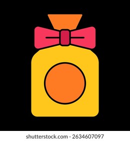 Perfume bottle with bow icon. Decorative container, fragrance product, gift design, cosmetic packaging, elegance, beauty accessory.