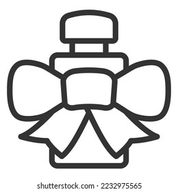 Perfume bottle in a bow - icon, illustration on white background, outline style