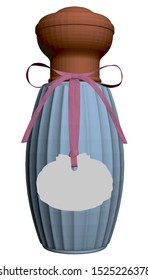 Perfume bottle with a bow. Polygonal decorative perfume bottle. Front view. 3D. Vector illustration.