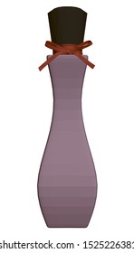 Perfume bottle with a bow. Polygonal decorative perfume bottle. Front view. 3D. Vector illustration.