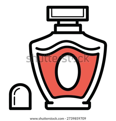 Perfume bottle with cap on transparent background simple illustration icon