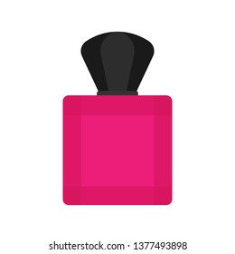 Perfume bottle care cosmetics liquid container vector icon flat. Closeup retro aromatic women pink glass sign