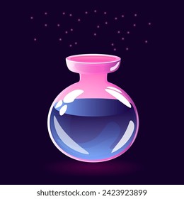 Perfume bottle in cartoon style. Flask with aroma. Use for card, poster, sticker, background and more