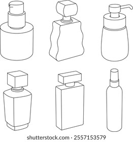 perfume bottle collection line art drawing, eps, vector, perfume container