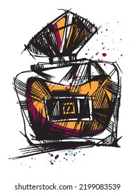 Concepto de botella perfumada. Perfumes de diseño. Esbozo de un frasco. Vidrio. Diseño de moda