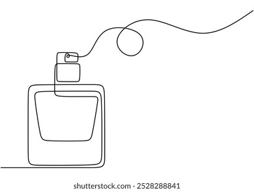 Perfume garrafa desenho de linha contínua. Beleza e conceito de moda. Ilustração de vetor minimalista isolada no fundo branco.