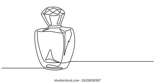 Parfümflasche Continuous Line Icon, Kontinuierliche einzeilige Zeichnung der eleganten Parfümsprühflasche.  Parfümspray in einzeiliger Zeichnung. Bearbeitbarer Strich, Parfüm-Kosmetikflasche. Minimalismus.