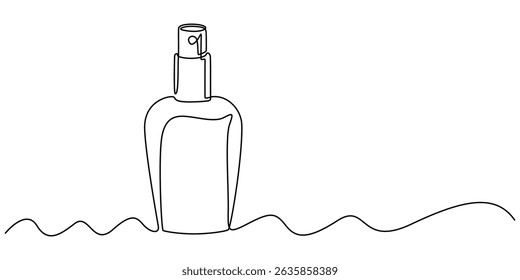 Ícone de linha contínua de garrafa de perfume, desenho contínuo de uma linha de frasco de spray de perfume elegante.  Spray de perfume na ilustração de desenho de linha única. AVC editável, frasco de perfume cosmético. Minimalismo.