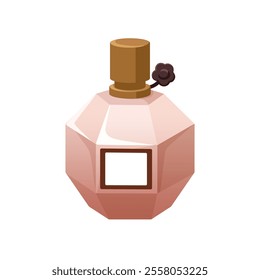 Perfume bottle design. Scent in vial, elegant cosmetic product packaging. Odor, fragrance in geometric jar. Fragrant fluid, eau de toilette. Flat vector illustration isolated on white background