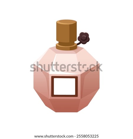 Perfume bottle design. Scent in vial, elegant cosmetic product packaging. Odor, fragrance in geometric jar. Fragrant fluid, eau de toilette. Flat vector illustration isolated on white background
