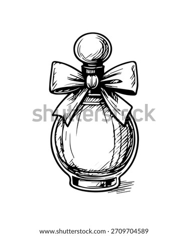 Perfume bottle drawing. Hand drawn engraved perfumery fashion sketch illustration.