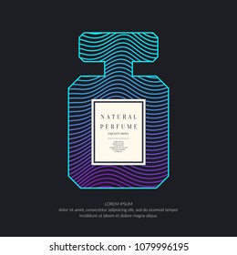 Perfume bottle with dynamic lines and waves. Bright modern poster for advertising and sale Fragrance. Vector banner. Perfume bottle with dynamic lines and waves. Bright modern poster for advertising and sale Fragrance. Vector banner.