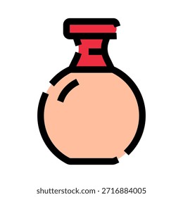 Frasco de perfume com uma forma redonda clássica e um topo vermelho, apresentando um ícone estilizado para conceitos de beleza, cosmética ou fragrância em um fundo branco