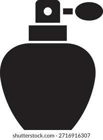 Icono plano de la botella de perfume. Ilustración gráfica de Vector que representa la fragancia del aroma atomizador de la belleza cosmética minimalista elemento de diseño de silueta negro aislado sobre fondo transparente.